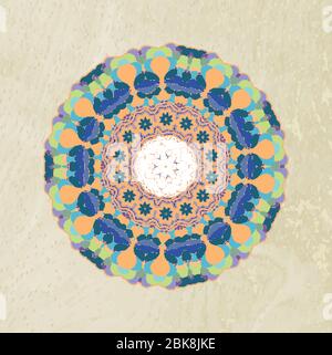 Hand drawn multicolored vector ornament on light wooden background Stock Vector