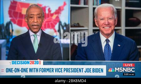 Wilmington, Delaware, USA. 02nd May, 2020. A screen grab of Vice President JOE BIDEN appearing on MSNBC's Politics Nation with the Reverend AL SHARPTON. Biden appeared on MSNBC yesterday to deny the allegations that he sexually assaulted Tara Reade, a former Senate aide in 1993. He asked that any records or documents related to the allegation be released by the National Archives. And today he reiterated that assertion and discussed other topics of national interest with Reverend Sharpton. Credit: Brian Cahn/ZUMA Wire/Alamy Live News Stock Photo