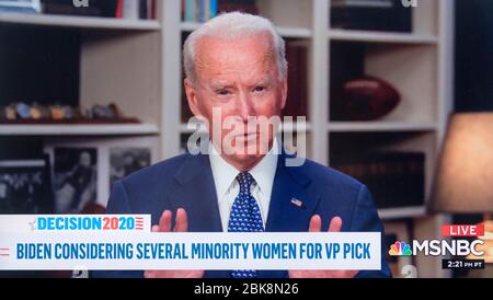 Wilmington, Delaware, USA. 02nd May, 2020. A screen grab of Vice President JOE BIDEN appearing on MSNBC's Politics Nation with the Reverend AL SHARPTON. Biden appeared on MSNBC yesterday to deny the allegations that he sexually assaulted Tara Reade, a former Senate aide in 1993. He asked that any records or documents related to the allegation be released by the National Archives. And today he reiterated that assertion and discussed other topics of national interest with Reverend Sharpton. Credit: Brian Cahn/ZUMA Wire/Alamy Live News Stock Photo