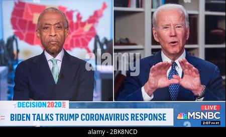 Wilmington, Delaware, USA. 02nd May, 2020. A screen grab of Vice President JOE BIDEN appearing on MSNBC's Politics Nation with the Reverend AL SHARPTON. Biden appeared on MSNBC yesterday to deny the allegations that he sexually assaulted Tara Reade, a former Senate aide in 1993. He asked that any records or documents related to the allegation be released by the National Archives. And today he reiterated that assertion and discussed other topics of national interest with Reverend Sharpton. Credit: Brian Cahn/ZUMA Wire/Alamy Live News Stock Photo