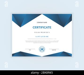 Certificate of appreciation template design with dark blue gradient color elegant shape vector Stock Vector