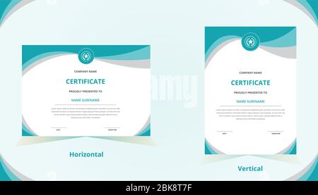 Vertical & horizontal certificate template with luxury badge and modern shape. For award Stock Vector
