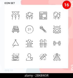 16 Thematic Vector Outlines and Editable Symbols of education, power, action, balloon, to Editable Vector Design Elements Stock Vector