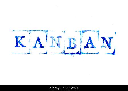Blue ink of rubber stamp in word kanban on white paper background Stock Photo