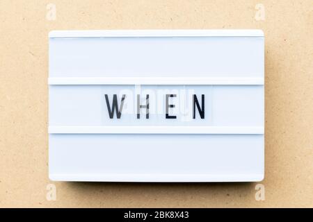 White lightbox with word when on wood background Stock Photo