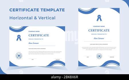 Creative certificate of appreciation award template with blue  shapes and badge diploma vector template Stock Vector