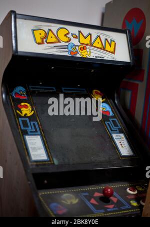 It will be the Pac Man 40th anniversary May 22, 2020. The Namco maze game that helped build the arcade scene Stock Photo