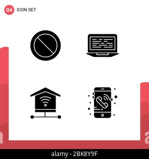 Modern Set of Solid Glyphs and symbols such as ban, internet, laptop, screen, call Editable Vector Design Elements Stock Vector