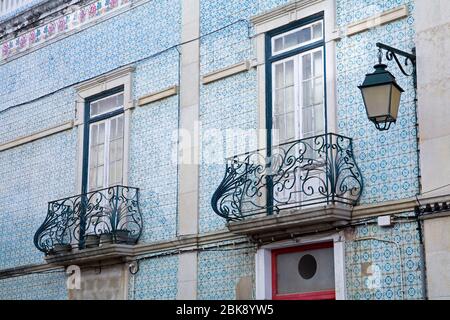 Tile facade on Santa Isabel Street, Portimao, Algarve, Portugal, Europe Stock Photo