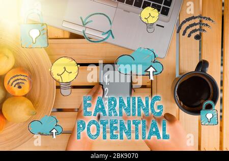 Handwriting text Earning Potential. Conceptual photo Top salary for a particular field or professional job Stock Photo