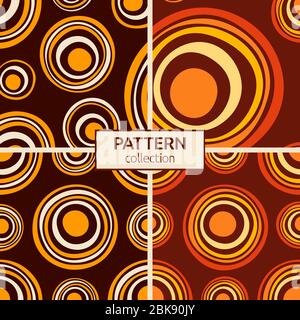 Set of four abstract asymmetrical circles seamless pattern. Australian aboriginal ornament. Aboriginal painting style. Doodle sketch style. Tribal. Stock Vector