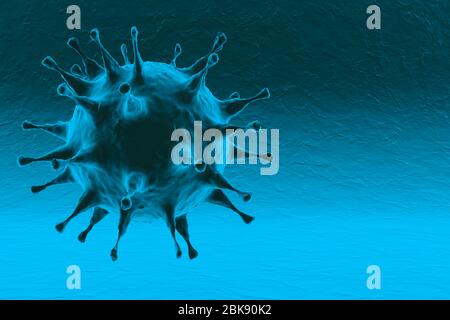 3d rendering of healthcare and medicine Concept. Shiny blue Virus or bacteria cells on science background. Close up. CoronVirus in infected organism Stock Photo