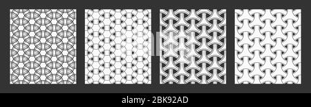 Set of four abstract seamless patterns overlapping circles and triangles. Traditional japanese patterns.  Stylish textures with circles. Geometric. Stock Vector