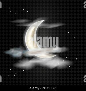 Realistic detailed moon with clouds isolated on transparent background. Vector illustration Stock Vector