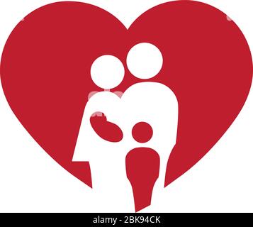 abstract family figures inside red heart Stock Vector