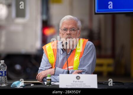 New York, United States. 02nd May, 2020. Pat Foye speaks during the New York's Governor Cuomo press briefing at the maintenance facility of the Metropolitan Transportation Authority (MTA) amid the coronavirus (Covid-19) pandemic in New York City. Credit: SOPA Images Limited/Alamy Live News Stock Photo