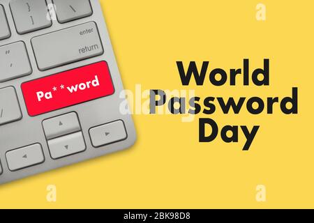 WORLD PASSWORD DAY text with keyboard on yellow background. Business, Copy space and Technology concept Stock Photo