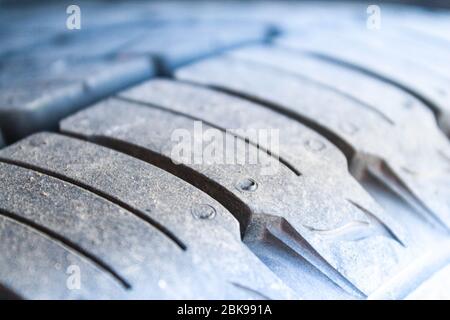 Car tire with little wear. Close-up.  Stock Photo