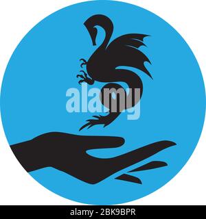 abstract hand holding little sea dragon Stock Vector