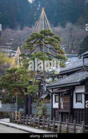Takayama View, House with Tree and Snow Protection Stock Photo