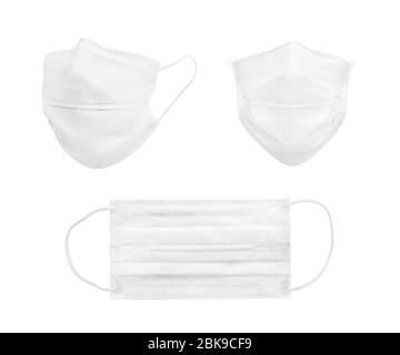 Medical shielding bandage isolated against the white background. some pieces white medical masks in the form of a mask worn on the face. Stock Photo