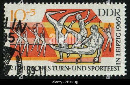 GERMANY- CIRCA 1969: stamp printed by Germany, shows gymnast, circa 1969 Stock Photo