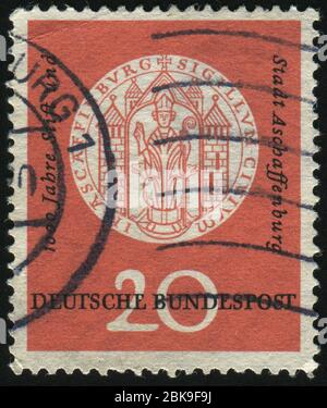 GERMANY- CIRCA 1957: stamp printed by Germany, shows Arms of Aschaffenburg, circa 1957. Stock Photo