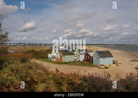 Beach Huts at Hengistbury Head Spit. Stock Photo