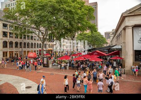 Quincy Market. Bustling Boston Market place. Stock Photo