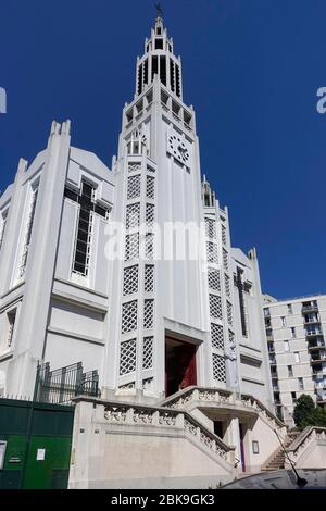 Parish church of Saint-Jean-Bosco built in reinforced concrete in the Art Deco style by the architects Dimitrou Rotter (1878-1938) and Rene Rotter Stock Photo