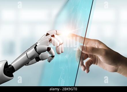 3D Rendering futuristic robot technology development, artificial intelligence AI, and machine learning concept. Global robotic bionic science research Stock Photo