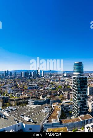 Aerial view, Frankfurt skyline, with Henniger Tower, Commerzbank, Sachsenhausen, Hesse, Germany Stock Photo