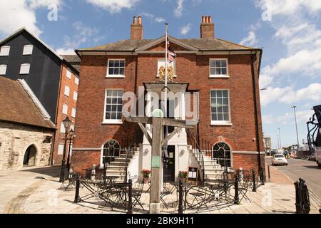 Poole, Dorset,UK-April, 26,2018:New Cafe has opened in this historic old building. Stock Photo