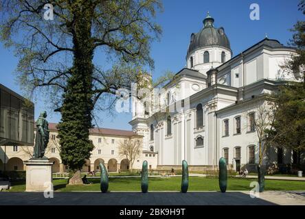 Furtwaenglerpark with collegiate church, Salzburg, Austria Stock Photo