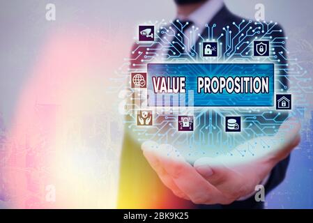 Writing note showing Value Proposition. Business concept for service make company or product attractive to customers Stock Photo