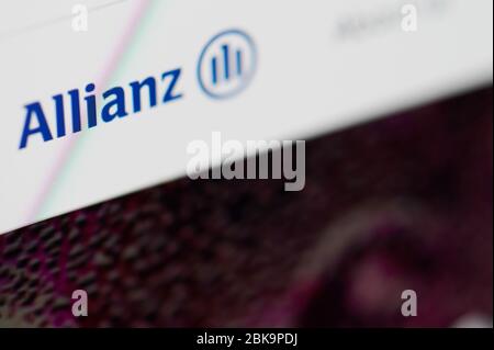 New-York , USA - April 29 , 2020: Allianz home web page close up view on laptop screen Stock Photo