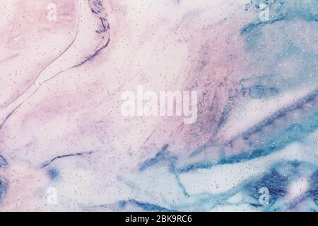 Abstract art background light blue and purple colors. Watercolor painting on canvas with shiny sparkles and lilac gradient. Artwork on paper with pink Stock Photo