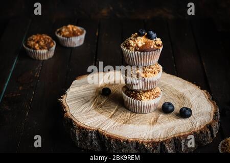 Muffins with blueberries and shtreisel. Simple and comfortable food Stock Photo