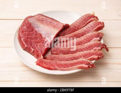 Close up view of a raw tuna steak Stock Photo