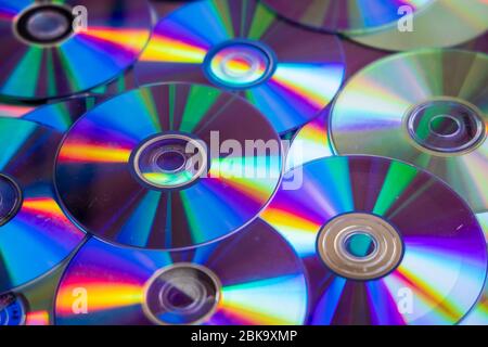 Pile of compact discs. Retro technology Stock Photo