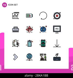 Pictogram Set of 16 Simple Flat Color Filled Lines of cleaning, video, simple, stop, audio Editable Creative Vector Design Elements Stock Vector
