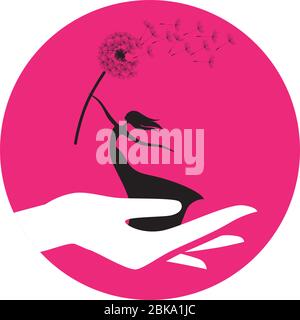 hand holding miniature dancing lady with dandelion flower Stock Vector