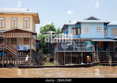 Houses on stilts, In Phaw Khone village, Inle lake, state of Shan, Myanmar, Asia Stock Photo