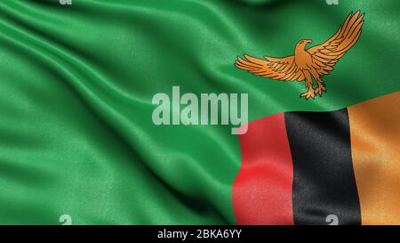 3D illustration of the flag of Zambia waving in the wind. Stock Photo