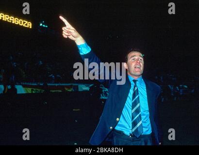 Parc des Princes Paris France 10.5.1995, Football: UEFA Cup Winners’ Cup Season 1994/95 Final, Real Zaragoza (ZAR) vs Arsenal London (ARS) 2:1 — Team manager Victor FERNANDEZ (ZAR), reacts, points Stock Photo