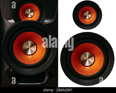 Orange Speakers on a white background Stock Photo