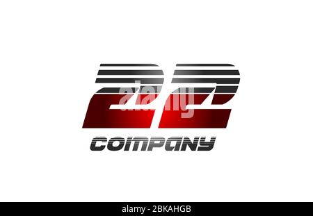 22 number logo icon design in red grey gradient color for company and business Stock Vector