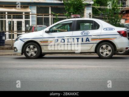 Bucharest/Romania - 05.01.2020: Police car on the street. Romanian police patrolling. Stock Photo
