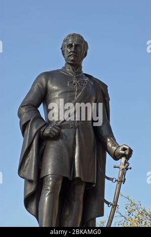 Large bronze statue of Major General Sir Henry Havelock in Trafalgar Square, London.  The soldier was famous for leading the army in India and Afghani Stock Photo