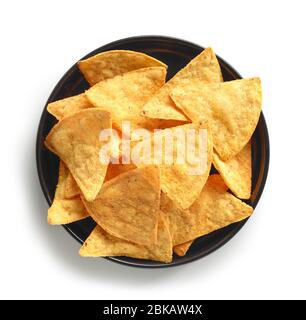 plate of corn chips nachos isolated on white background, top view Stock Photo